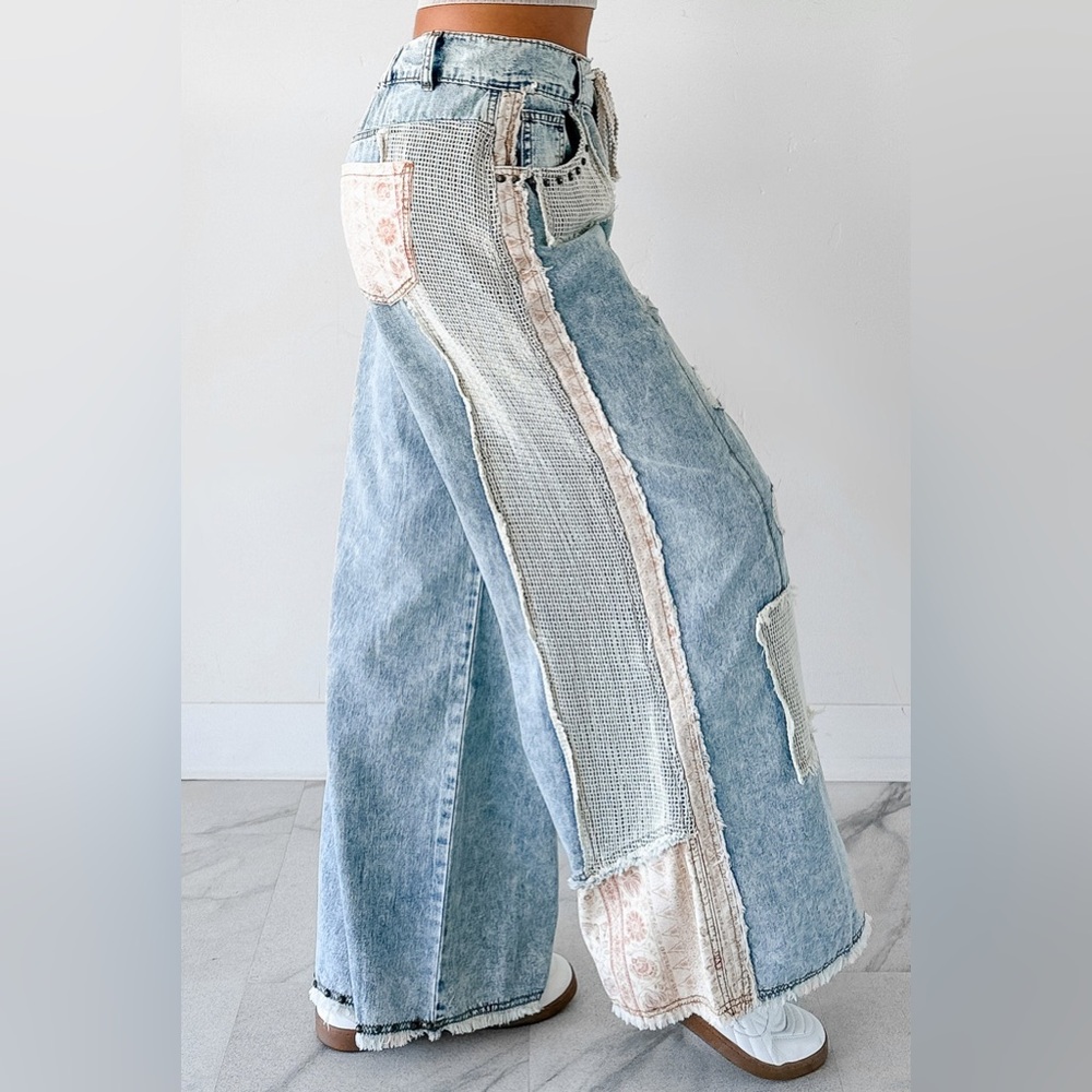 POL Light Blue Patchwork Wide-Leg Jeans - Picture 6 of 14